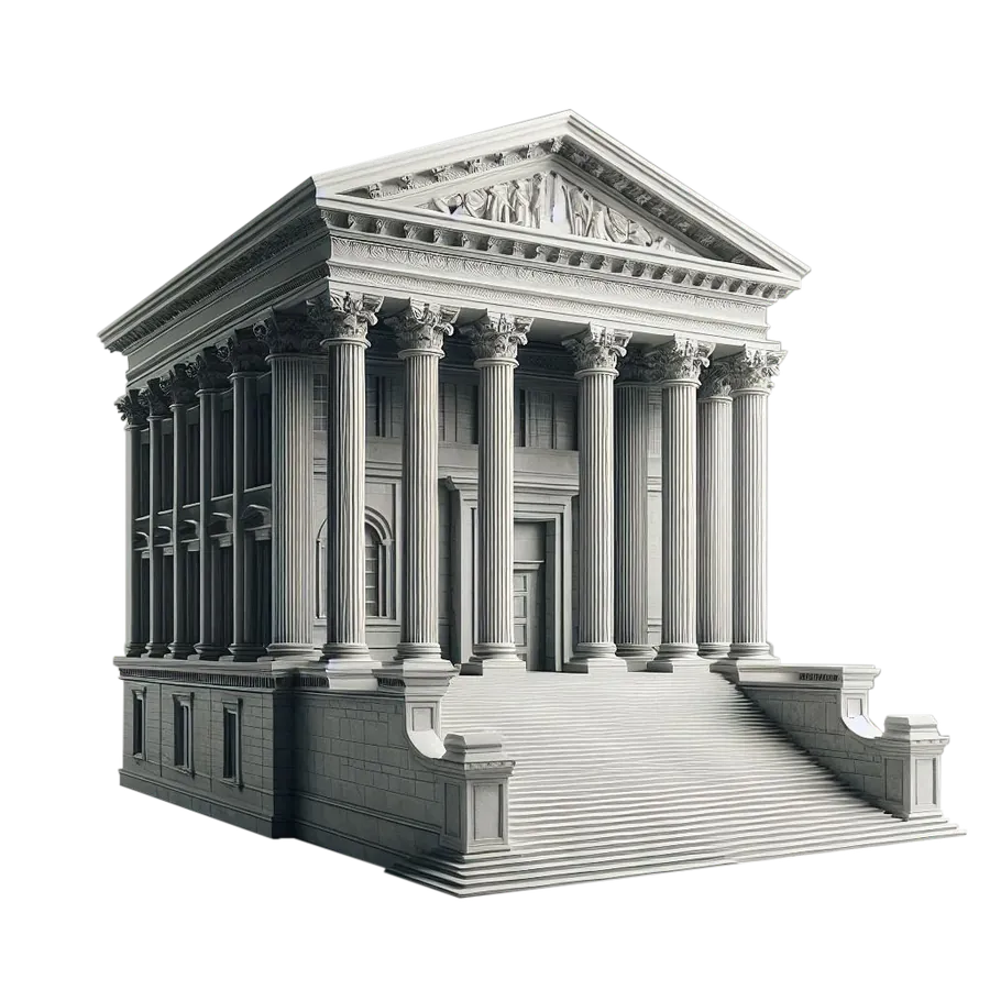 A classical courthouse with columns and wide stone steps